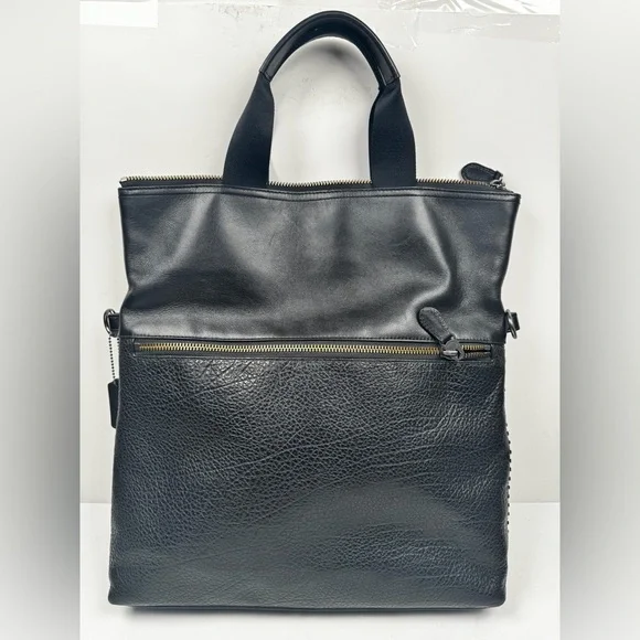 Coach Leather Charles Foldover Tote Bag Black Large